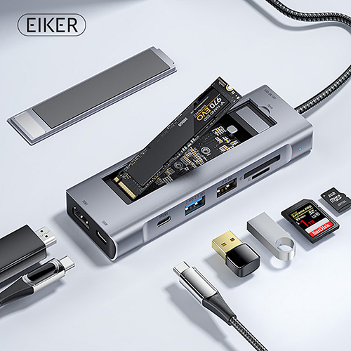 ǻͿǰ USB/ EIKER 8in1 cŸ Ƽ USB3.2 HDMI PD M.2 SSD ̽ ǰ 